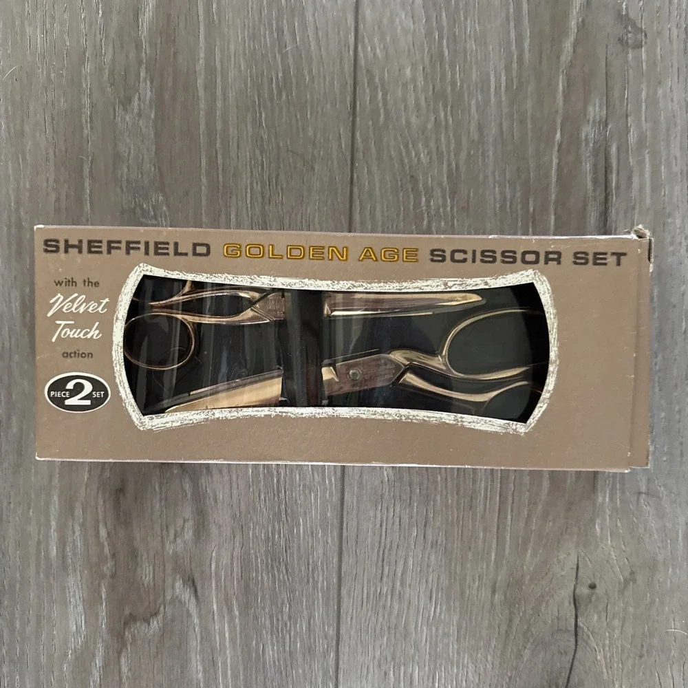 Vintage Sheffield Golden Age 2 Scissor Set England Original Box Stainless Steel